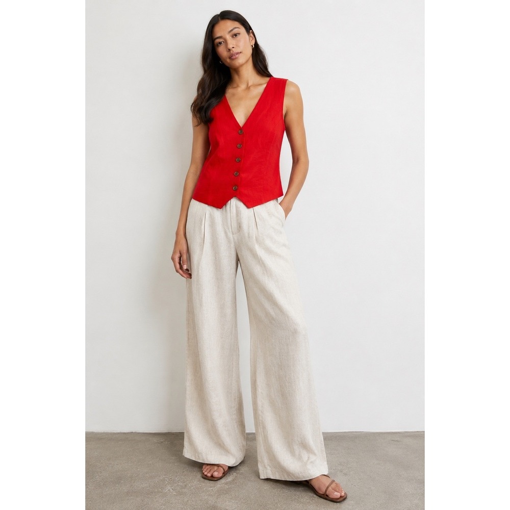 J.Crew Button Front Vest Women Size 8 Red Linen Blend Tailored Quiet Luxury